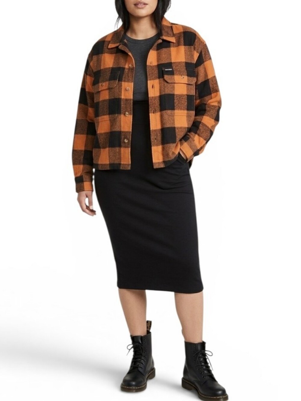 Brixton Orange Black Buffalo Plaid Flannel Button Up Shacket Cotton